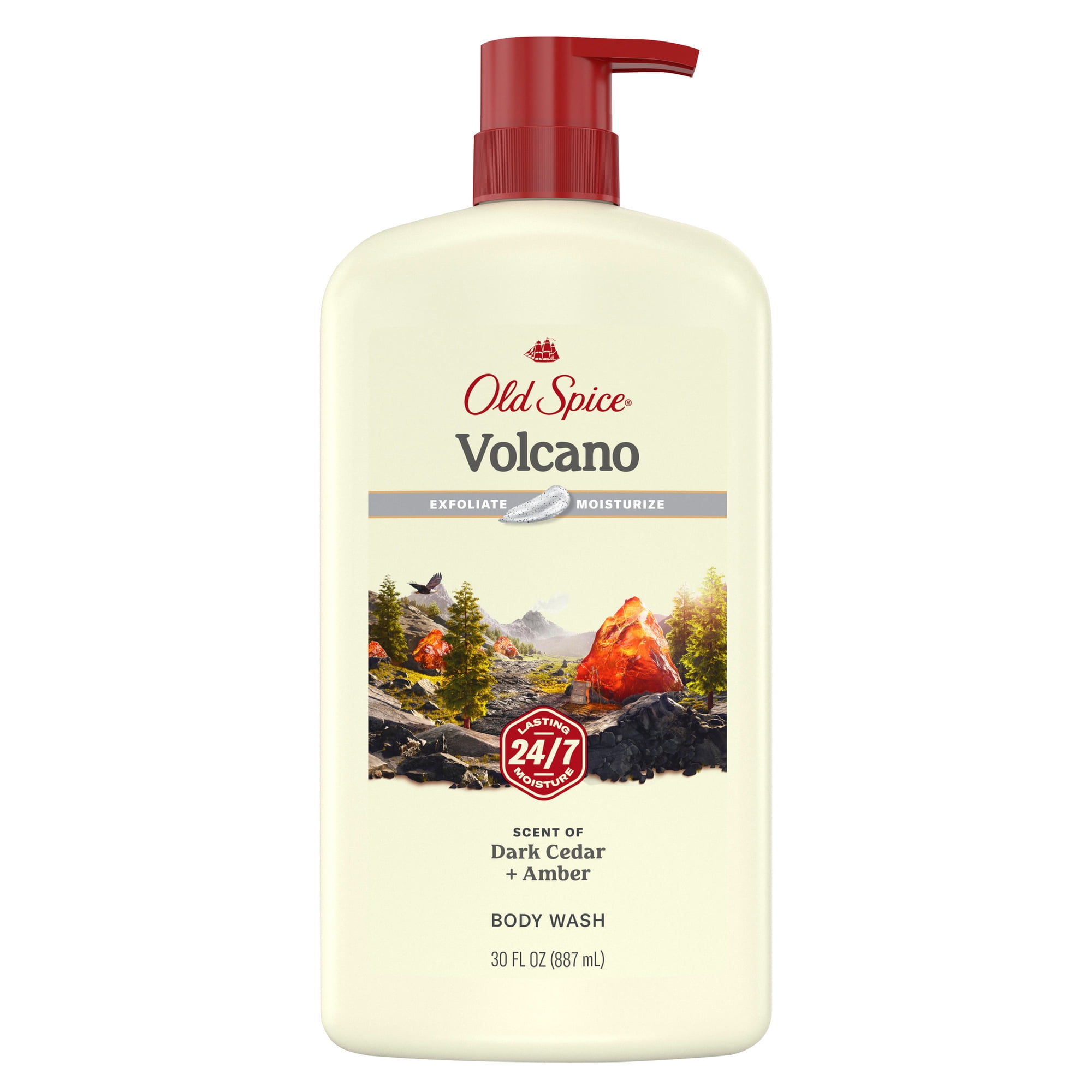 Old Spice Men's Body Wash for Men, Volcano Scent, 24/7 Shower Fresh, Exfoliation, 30 fl oz