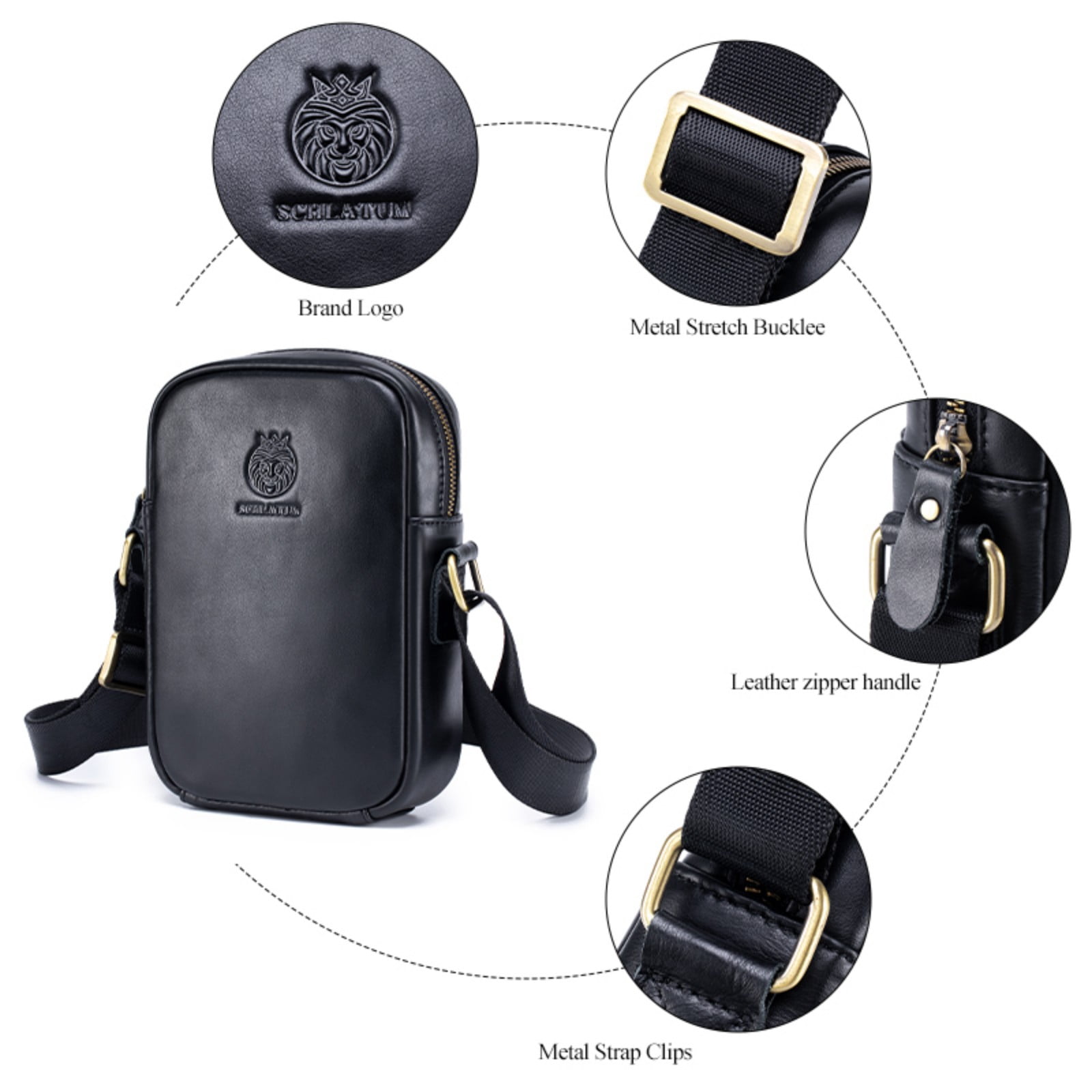 SCHLATUM Leather Crossbody Bag for Men, Shoulder Bag for Men, Man Purse with Zipper and Adjustable Shoulder Strap