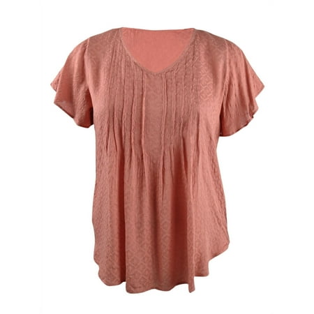 Style & Co. Women's Petite Textured Flutter-Sleeve Top (PL, Copper Rose)