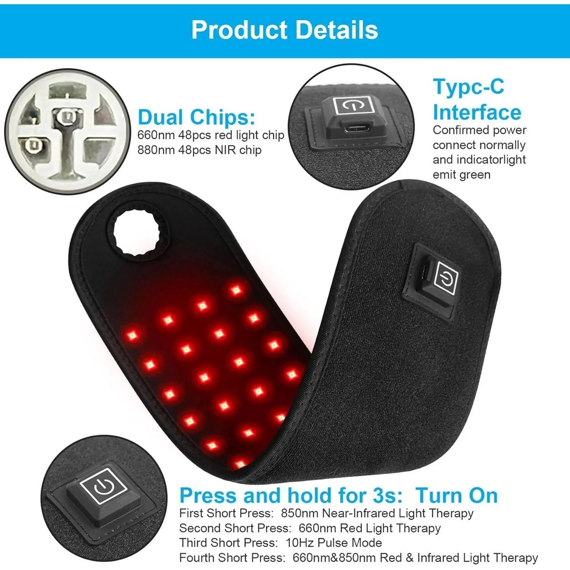 Golikin 2026 New 3 in 1 Wrist Heating Pad, Wrap for Carpal Tunnel, with Heat & Massage, with 48 LEDs, Wrist Brace & Hands Wrap Pad for Knee Ankle Foot Joint, Just 15 Minutes A Day(1pcs)