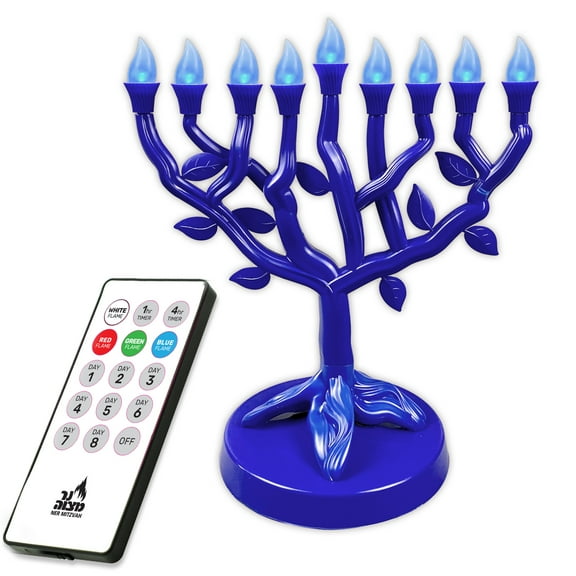 Ner Mitzvah, 12.5" LED Electric Hannukkah Menorah - Tree Of Life Version