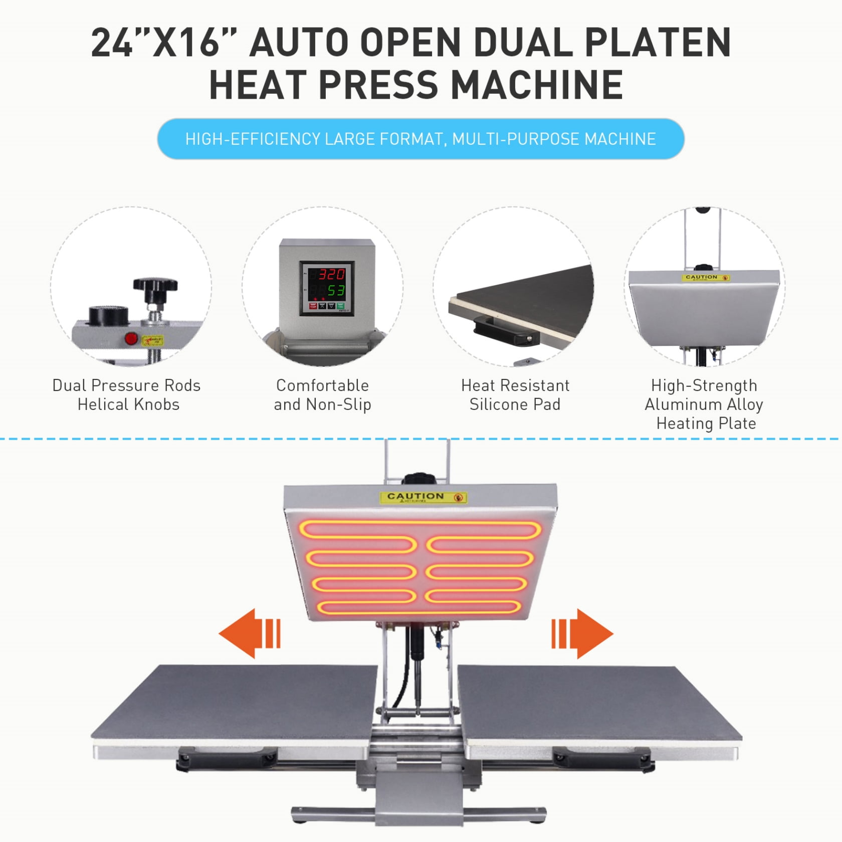 24x16 Inch Heat Press, Commercial Heat Press Machine for T-Shirts, Garments, Bags, Textile, Curtains