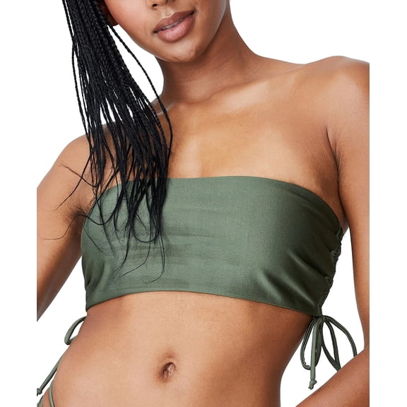 COTTON ON Women's Green Side-Drawstring Bandeau Bikini Top