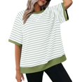 thumbnail image 2 of GEWSEY Womens Striped Short Sleeve Tunic Tops Oversized Crewneck T Shirt Casual Loose Fit Color Block Sweatshirt Green, XXL, 2 of 8