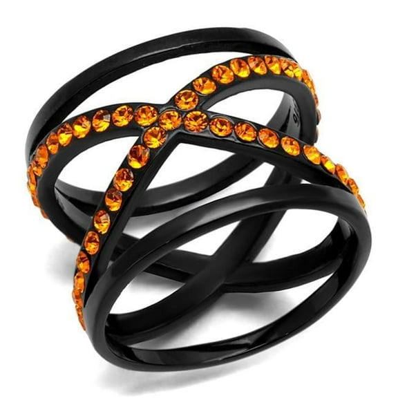 Alamode TK2645-7 Women IP Black Stainless Steel Ring with Top Grade Crystal in Orange - Size 7