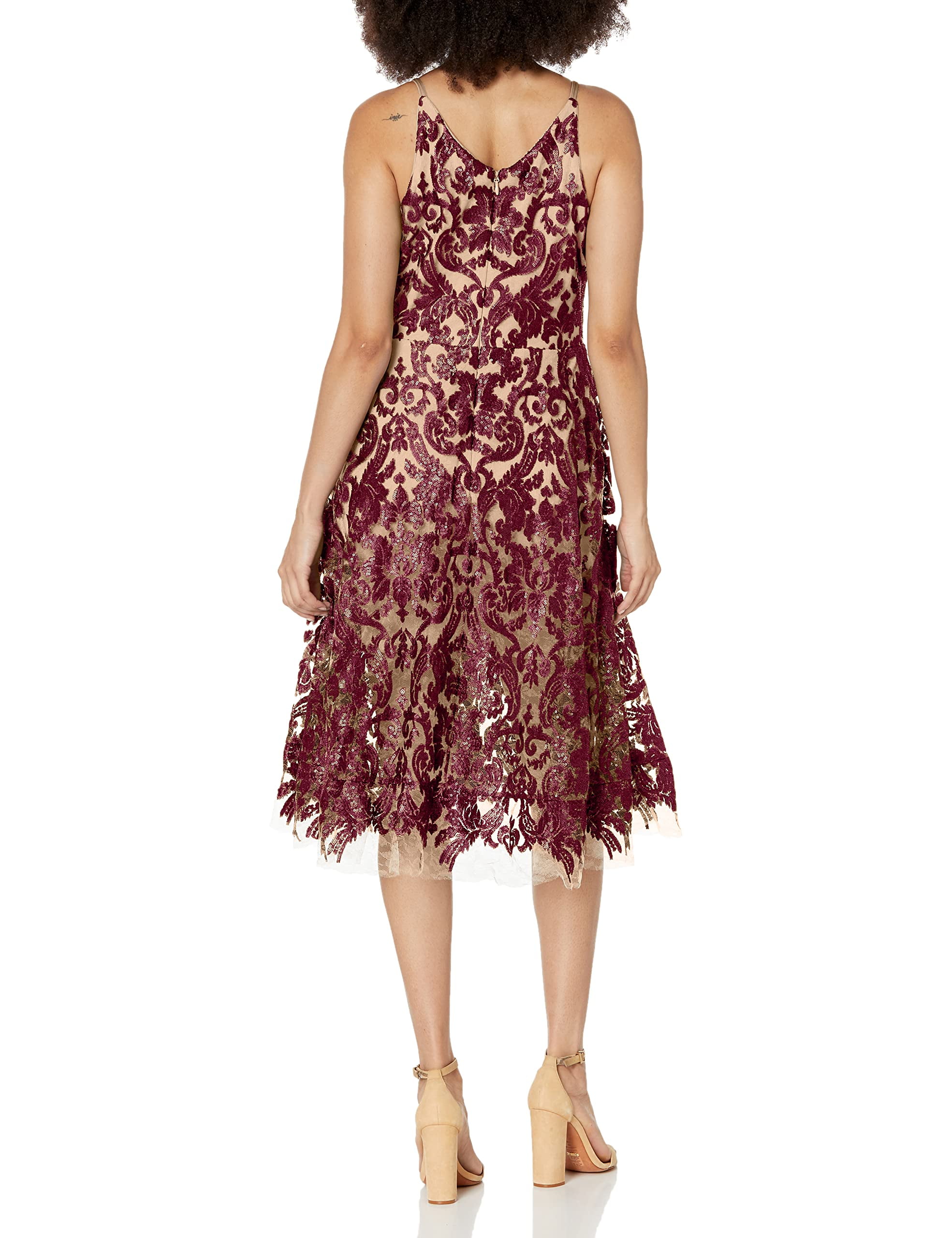 open lace back dress Dress The Population Women's Blair Beaded Floral Cocktail Midi Dress - White main image 1