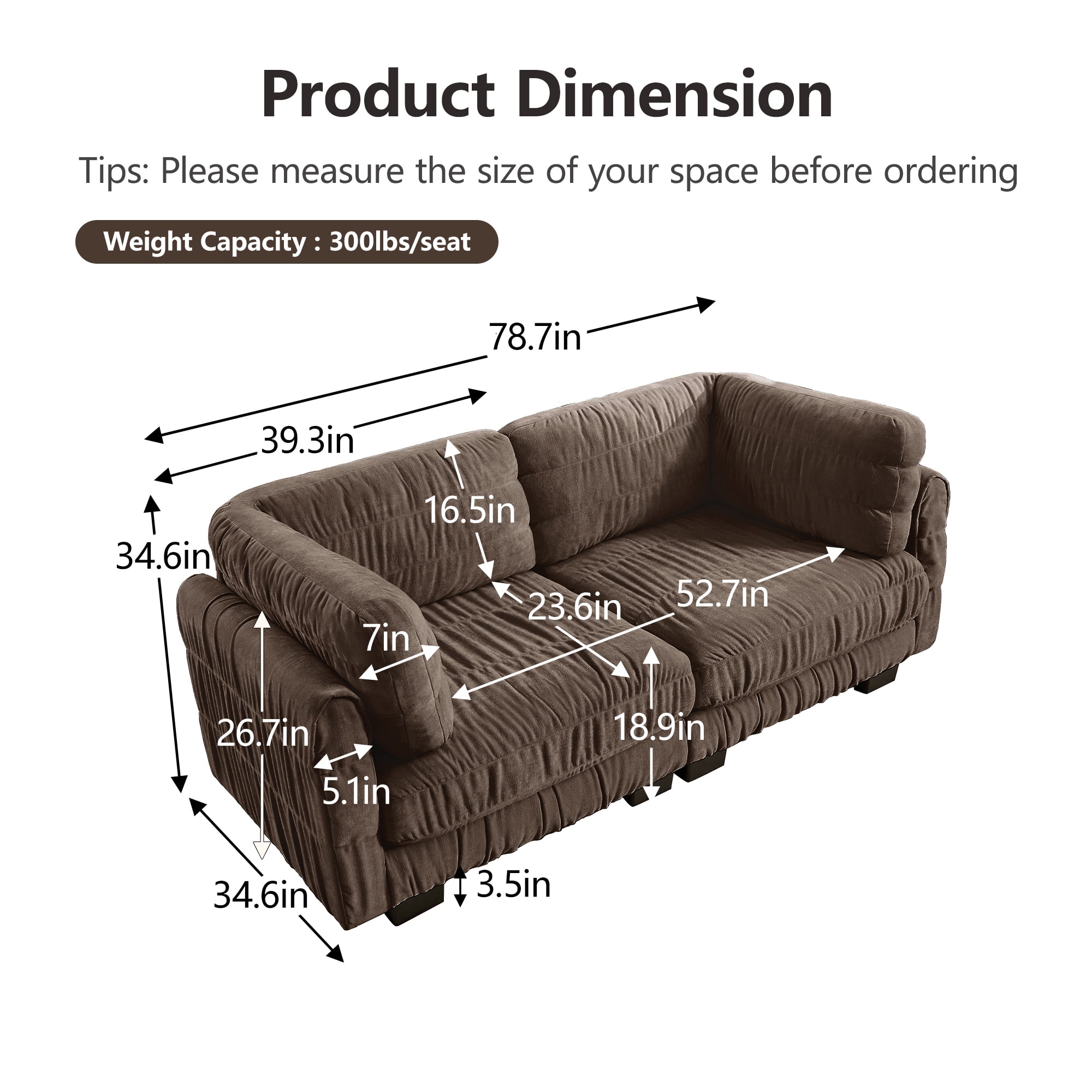 78.7" Ruched Chenille Loveseat with L Shape Thickened Back Cushions,Easy Assembly