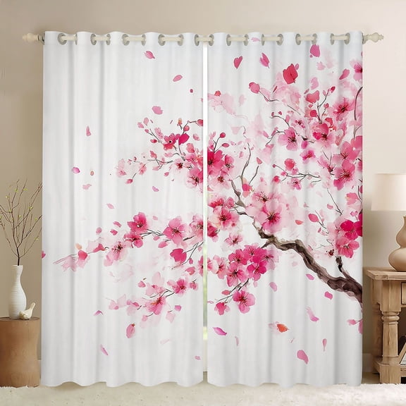 Castle Fairy Sakura Black Out Curtains,Pink Floral Sakura Curtains Pack of 2 (42x63 Each)