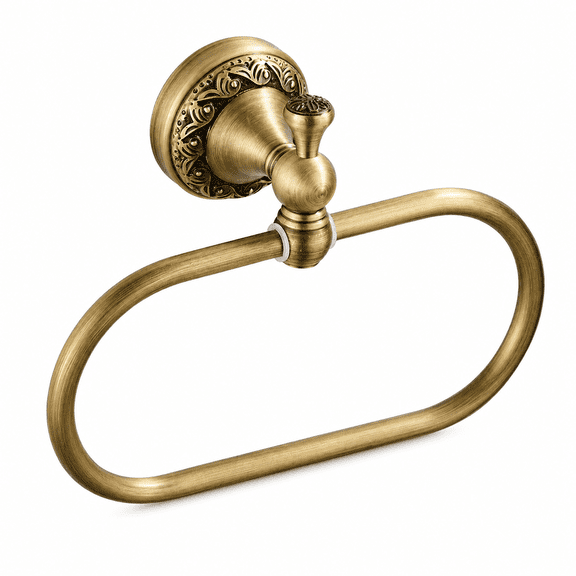 ABPETE Oval Towel Ring Antique Brass Exquisite Pattern Carving Hanger Hand Towel Holder for Bathroom Kitchen Accessories Wall Mounted, Brushed Bronze