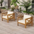 thumbnail image 5 of Durable Wood Patio Furniture Set 3-Piece with Cushioned Chairs & End Table, 400lbs Weight Capacity for Balcony, Porch, Deck & Backyard Outdoor Living, 5 of 9