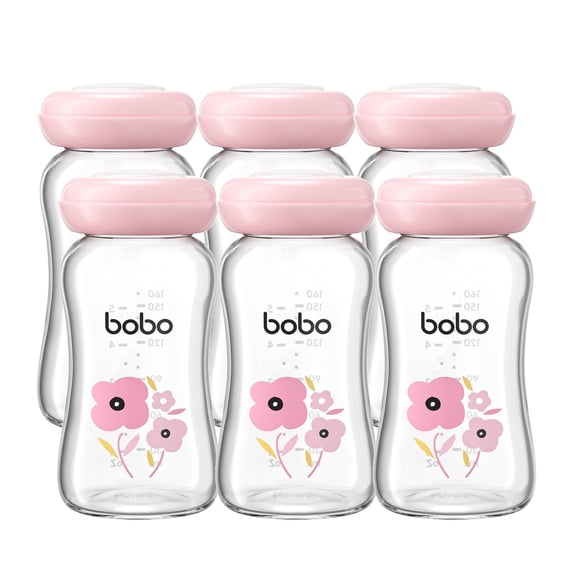 YOHKOH 5.4oz Glass Breastmilk Bottles,Wide Mouth Breastmilk Storage Containers,6 Pack,Red