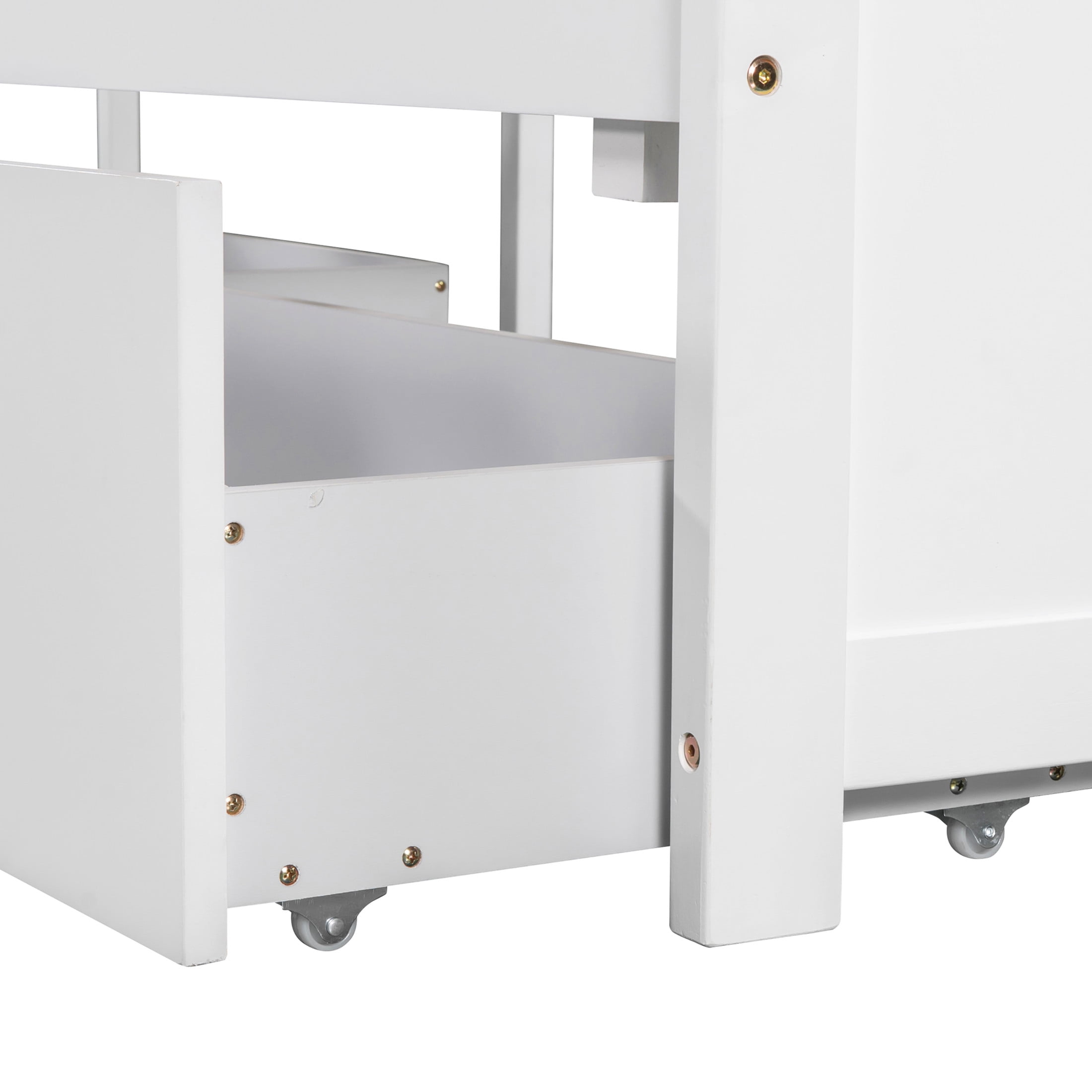 Noble House Solsto L-shaped Platform Bed with Trundle, Storage Drawers and Built-in Desk, Twin Size Corner Bed, White