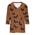 thumbnail image 4 of Womens Tops Halloween 3/4 Sleeve Printed Casual Crewneck Loose T Shirt Blouses Shirts Multicolor L,Tops for Women, 4 of 5