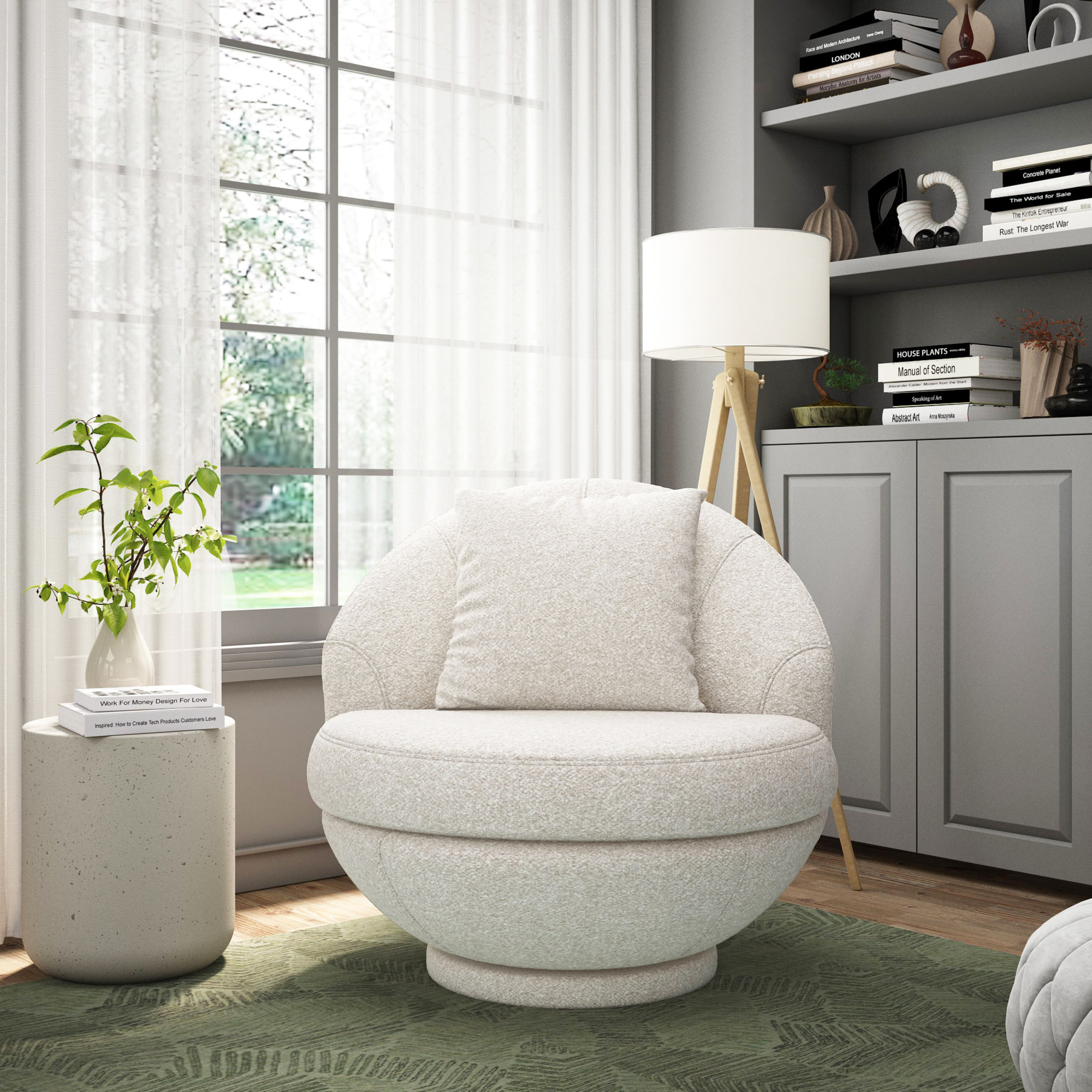 Hillsdale Boulder Upholstered Swivel Storage Chair, Ash White - image 2 of 22