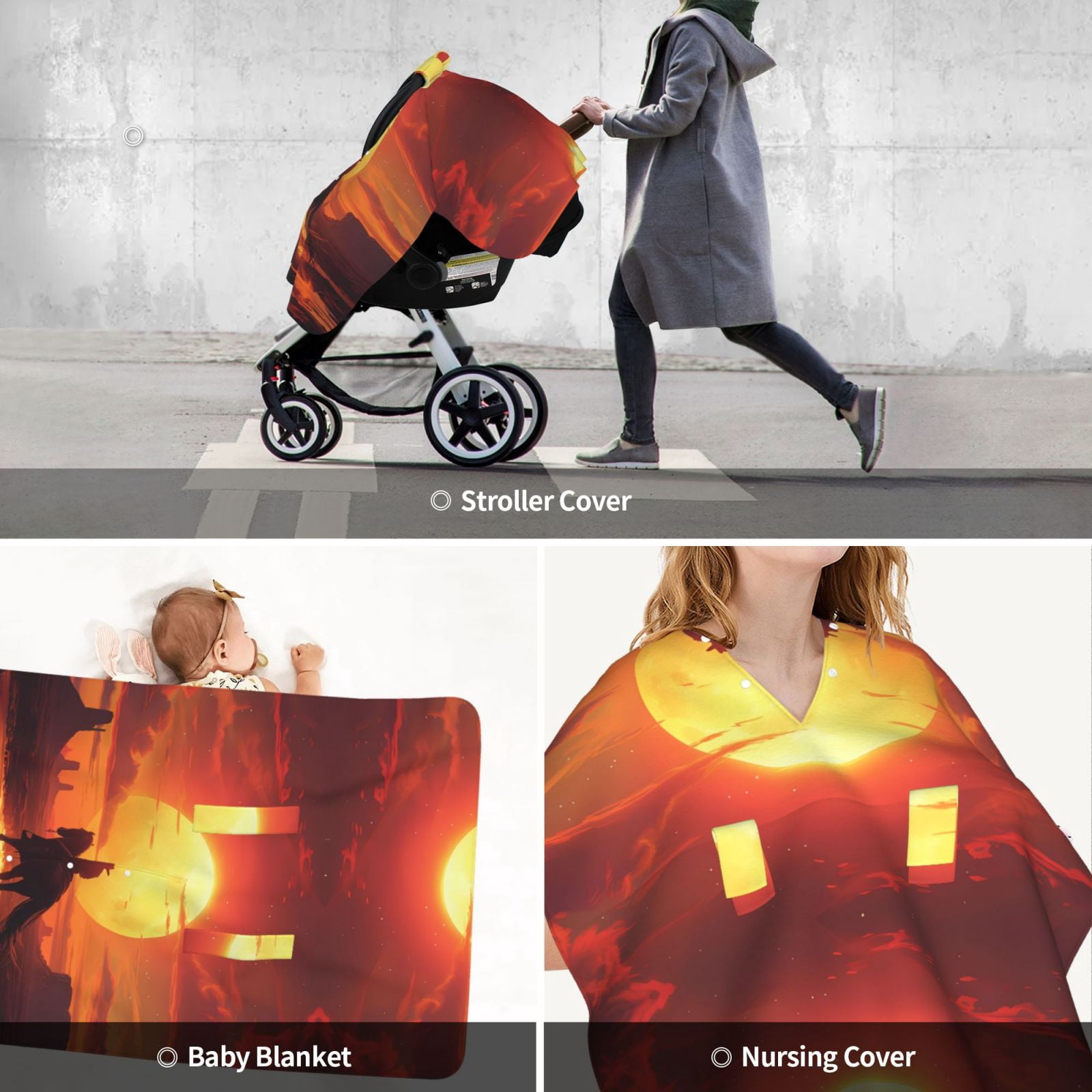 Car Seat Cover Baby - Western Cowboy Sunset Breathable Infant Car Seat Cover for Baby Carseat, Lightweight Comfort Baby Essentials Must Haves Newborn Stuff for Girl Boy