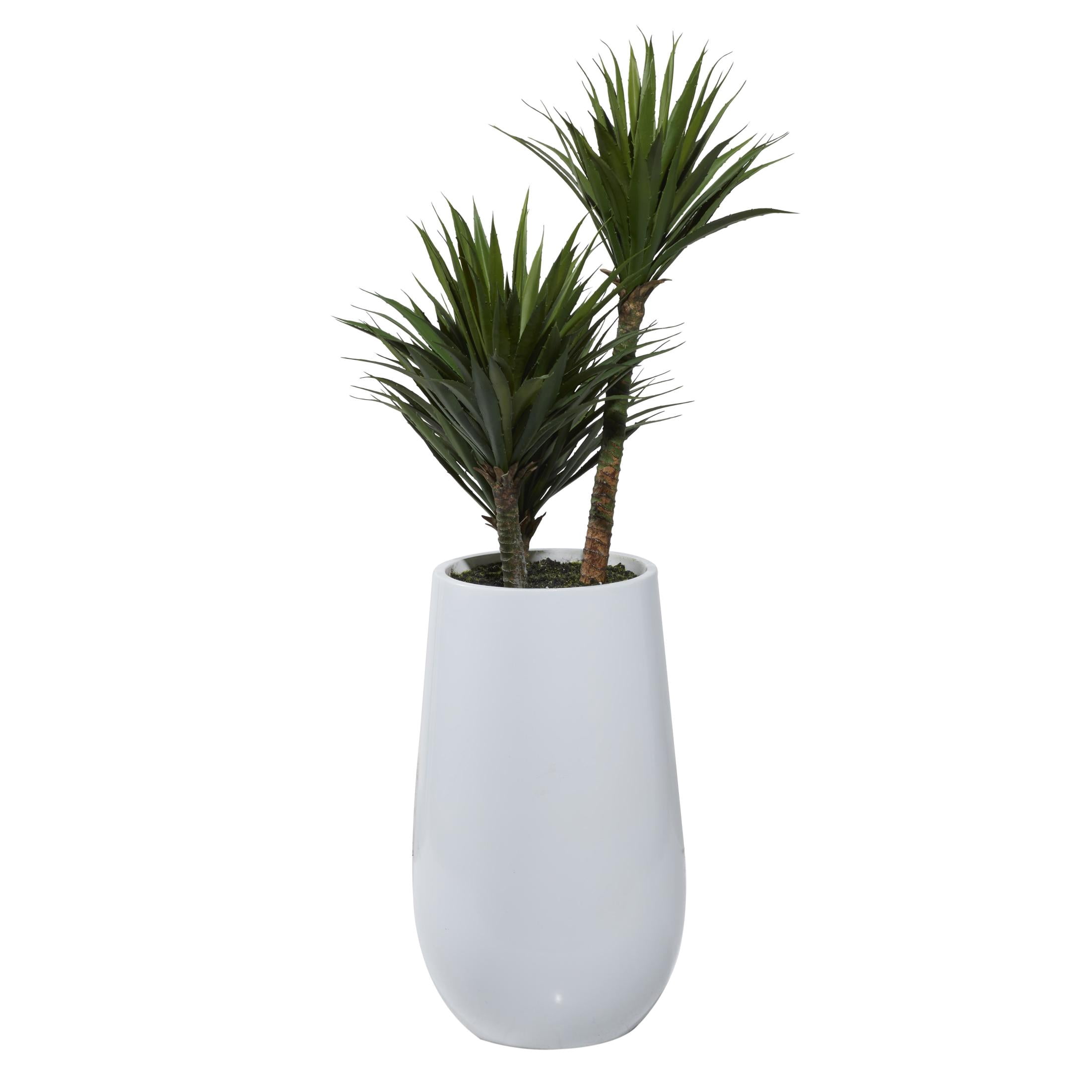 DecMode 42" Artificial Date Palm Plant in Realistic Leaves and White Fiberglass Pot