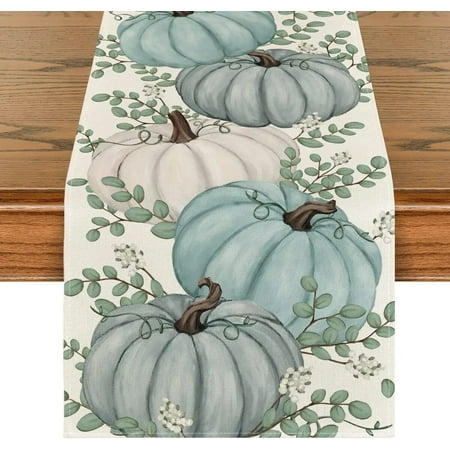 

Autumn Pink Pumpkin Eucalyptus Table Runner Thanksgiving Kitchen Table Decoration Table Runner Home Party Accessories TableCloth