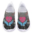 thumbnail image 1 of Zapatos casuales sin cordones con estampado de latidos del corazón para mujer, calzado plano ligero y antideslizante, zapatillas de deporte de malla cómodas para verano, 1 of 5