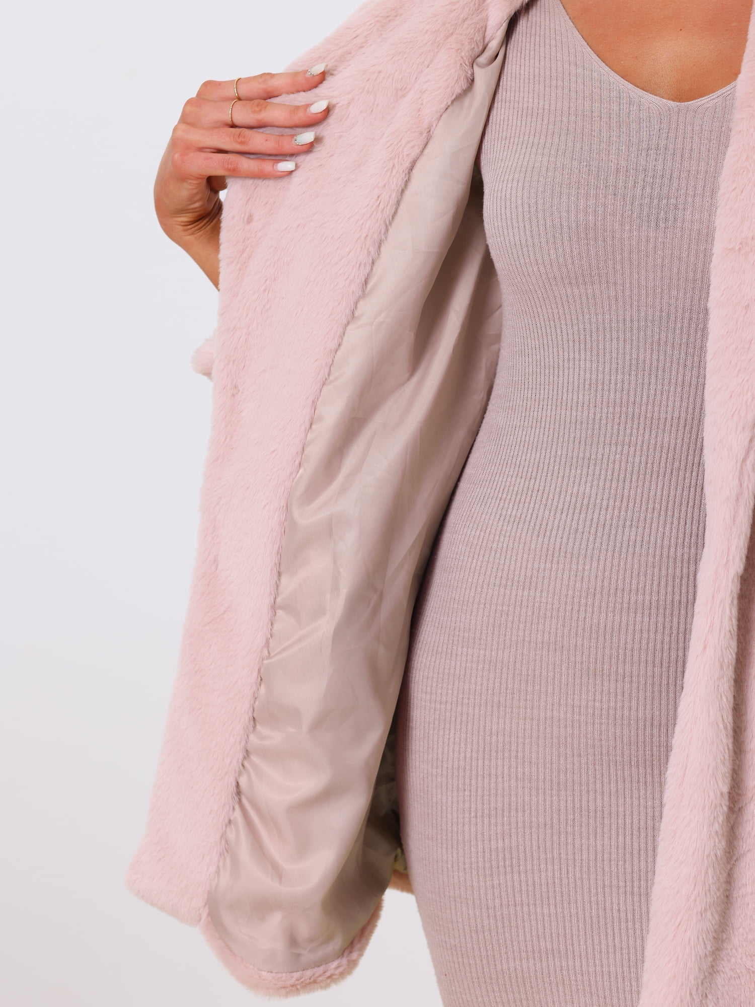 DARING DIVA Women's Lapel Faux Fur Fuzzy Warm Jacket Overcoat XS Dusty Pink