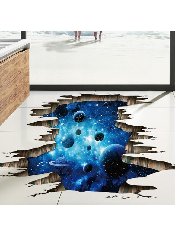 [Big Clear!]Creative 3D Blue Cosmic Galaxy Wall Decals Removable PVC Creative Milky Way Outer Space Planet Window Wall Stickers Murals Wallpaper Decor
