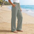 thumbnail image 4 of RFQWOVSR Women's Elastic Waistband Loose Fit Linen Pants with Pockets Casual Summer Beach Trousers M, 4 of 5