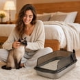 thumbnail image 7 of Cat Litter Box Semi Open High Wall Large Space Kitty Litter Pan with Scoop Spill Guard Open Top Cat Toilet Plastic Gray Litter Tray, 7 of 7