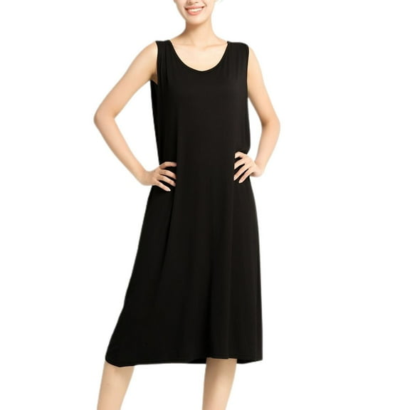 SWSMCLT Women's Mid Calf Nightgown Lounging Loungewear Elasthane Night Gown Baggy Comfy Autumn Basic Scoop Black XX-Large