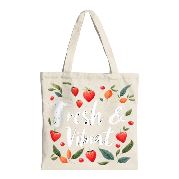Fresh & Vibrant Strawberry Design Tote Bag - Multifunctional Canvas Shopping Bag with Handles Perfect for Parties Travel & Everyday Use - Eco - Friendly Reusable Bag on Beige Background