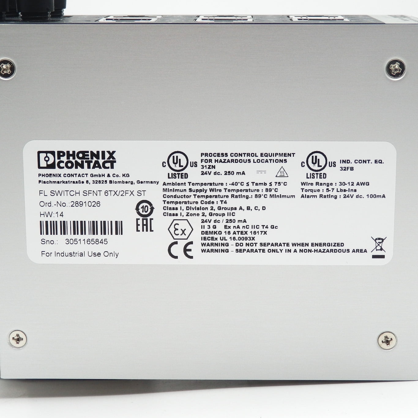 Phoenix Contact 2891026 FL SWITCH SFNT 6TX/2FX ST Industrial Ethernet Switch