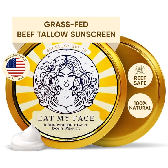 Eat My Face Protector solar de sebo de res SPF 30 Hecho en EE. UU. Protector solar de sebo con protector solar sin nanoóxido de zinc Protector solar a base de animales Protector solar para arrecifes