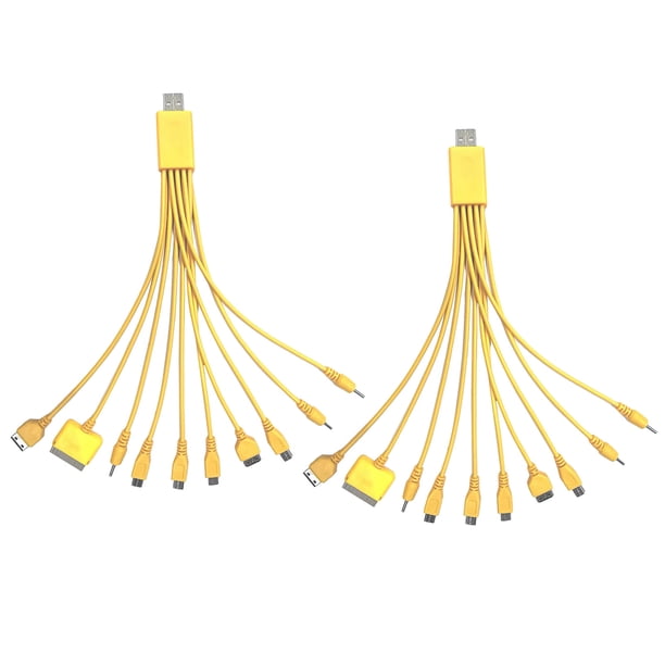 Cable de carga multidispositivo 10 en 1 de 23 cm, PVC, antienredos, universal, de alta resistencia, para la mayoría de teléfonos.