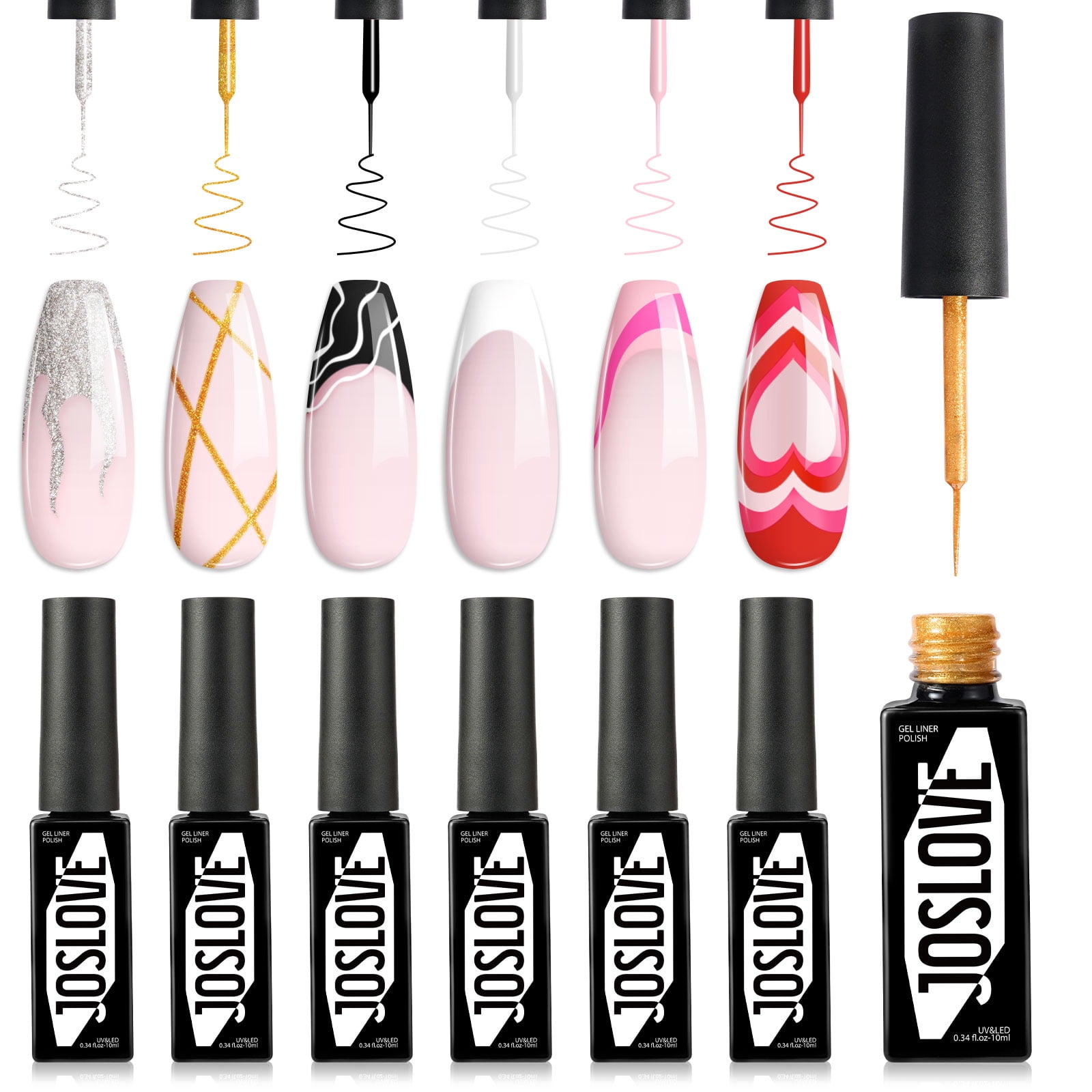 JOSLOVE Gel Nail Polish Set, 6 Colors Hot Pink Black White Painted Gel