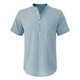thumbnail image 4 of Mens Casual Manga Corta Botón Abajo Camisas, Verano Color Sólido, Cuello de Soporte Bolsillo Camisa Turndown, 4 of 9