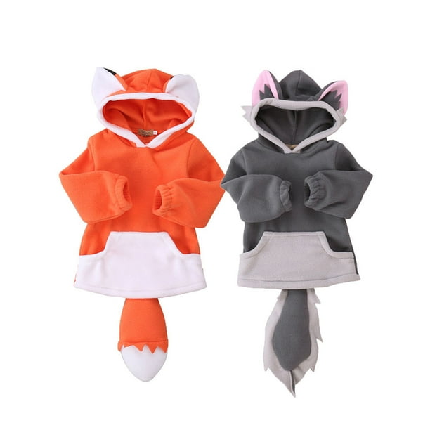 Winter Fox Print Baby Coats Newborn Kid Clothes Baby Boys Girls Fleece Warm Outerwear Hooded