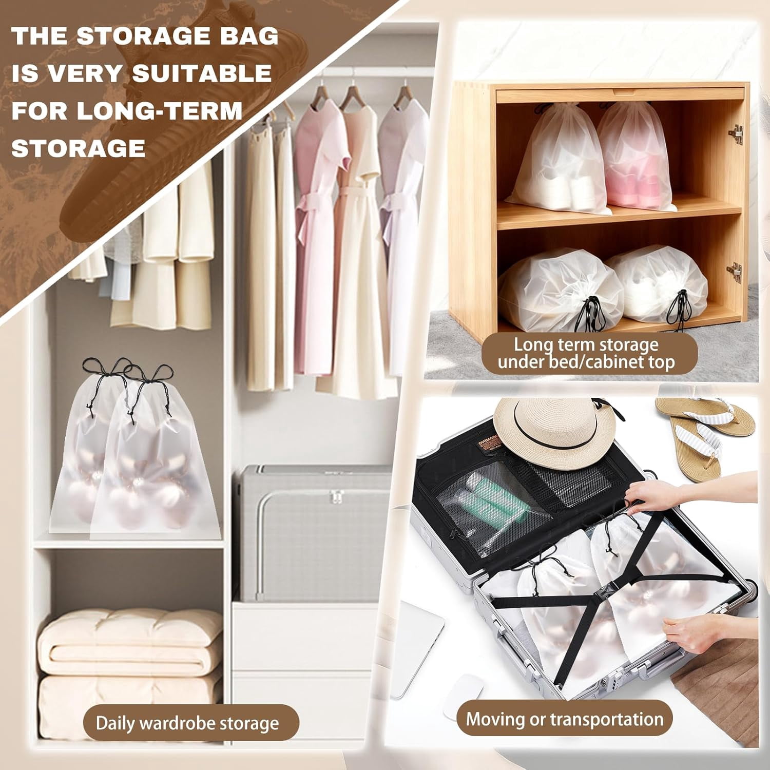 200 Pcs Shoe Bags for Travel, Clear Shoe Bags Durable for Suitcases, Dust Bags for Shoes Reusable Shoe Dust bags Covers for Men and Women, Large Travel Shoe Bag,Storage Bags(11.8" x 15.7")