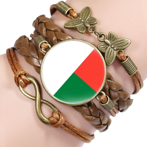 Uijokdef Bracelet for Women Men, Multilayer Brown Leather Bracelets, Africa Countries