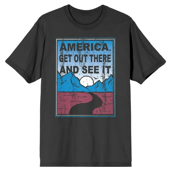 Americana America Get Out There And See It Crew Neck Short Sleeve Charcoal Men's T-shirt