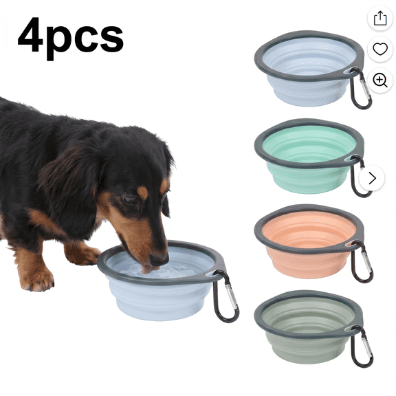 ROSEXIXI Collapsible Dog Bowl 4pcs Silicone Water Bowls Food Grade Travel Pet Dishes With Carabiner Lightweight Expandable Dog Water Bowl For Small Medium Pets Cats Walking Camping Trip