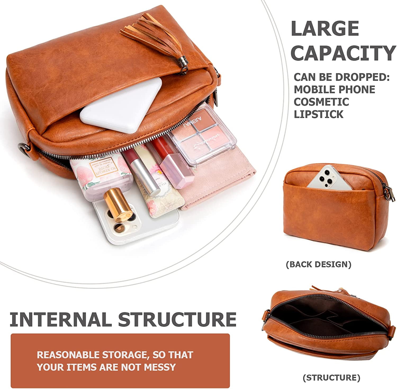 Lightweight Medium Crossbody Bag for Women, Camera Shoulder Purses Pocketbooks with Tassel and Triple Zipper Pocket