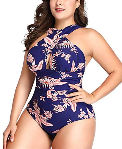 W YOU DI AN Women's Swimsuits One Piece Tummy Control Front Cross Backless Swimsuit Bathing Suit 