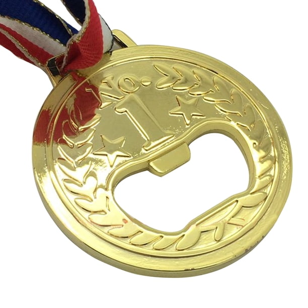 Abridor de botellas de metal con forma de medalla de oro, accesorios para vino y cerveza
