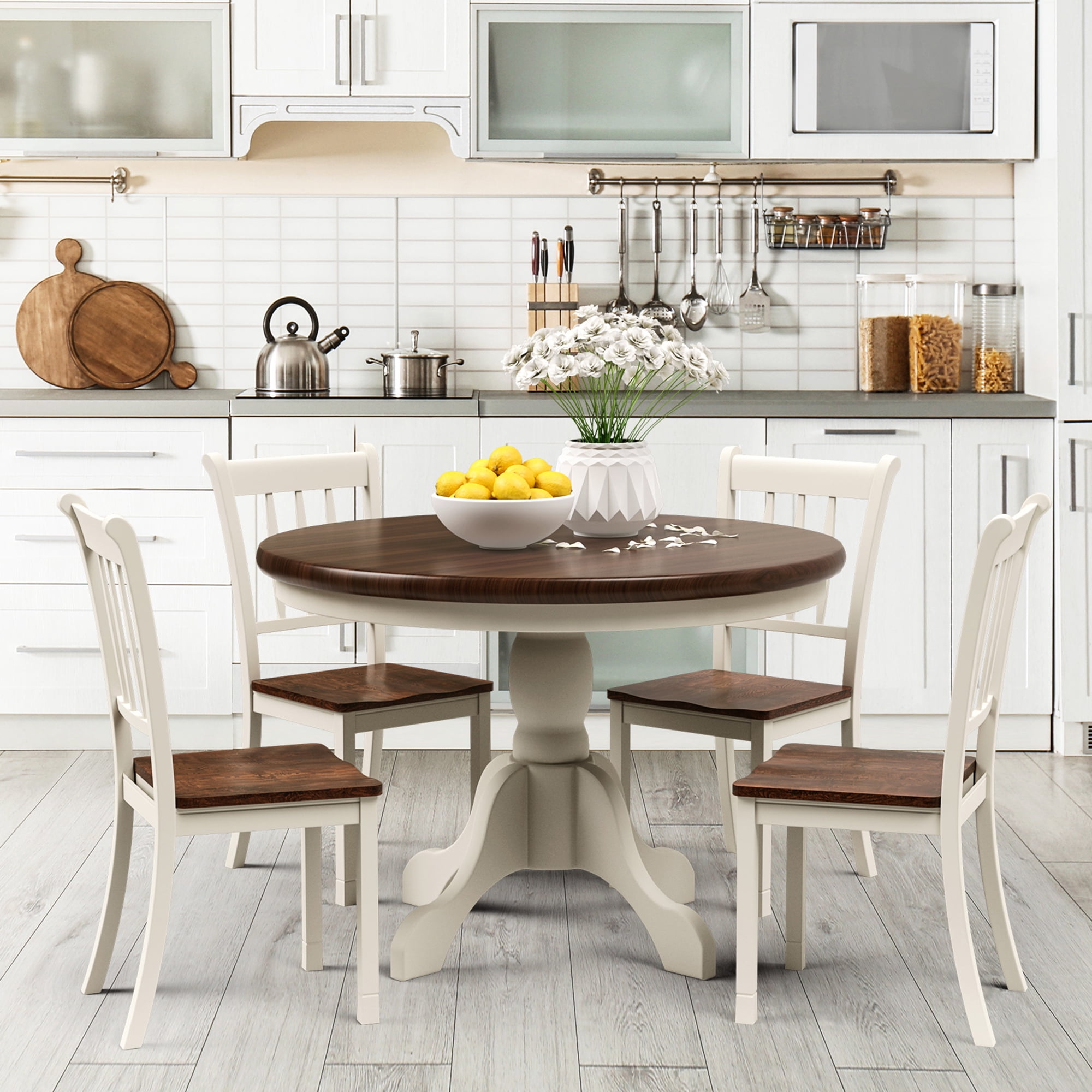Gymax Dining Chair, Set of 4, Ivory White