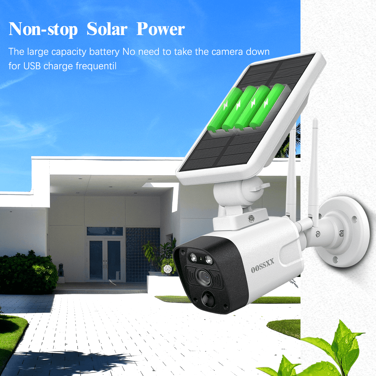 {4.0Megapixel & 100% Wire Free} 2-Way Audio Solar Security Camera Outdoor Wireless Solar Powered Wireless Camera with Rechargeable Battery, WiFi Home Surveillance Camera