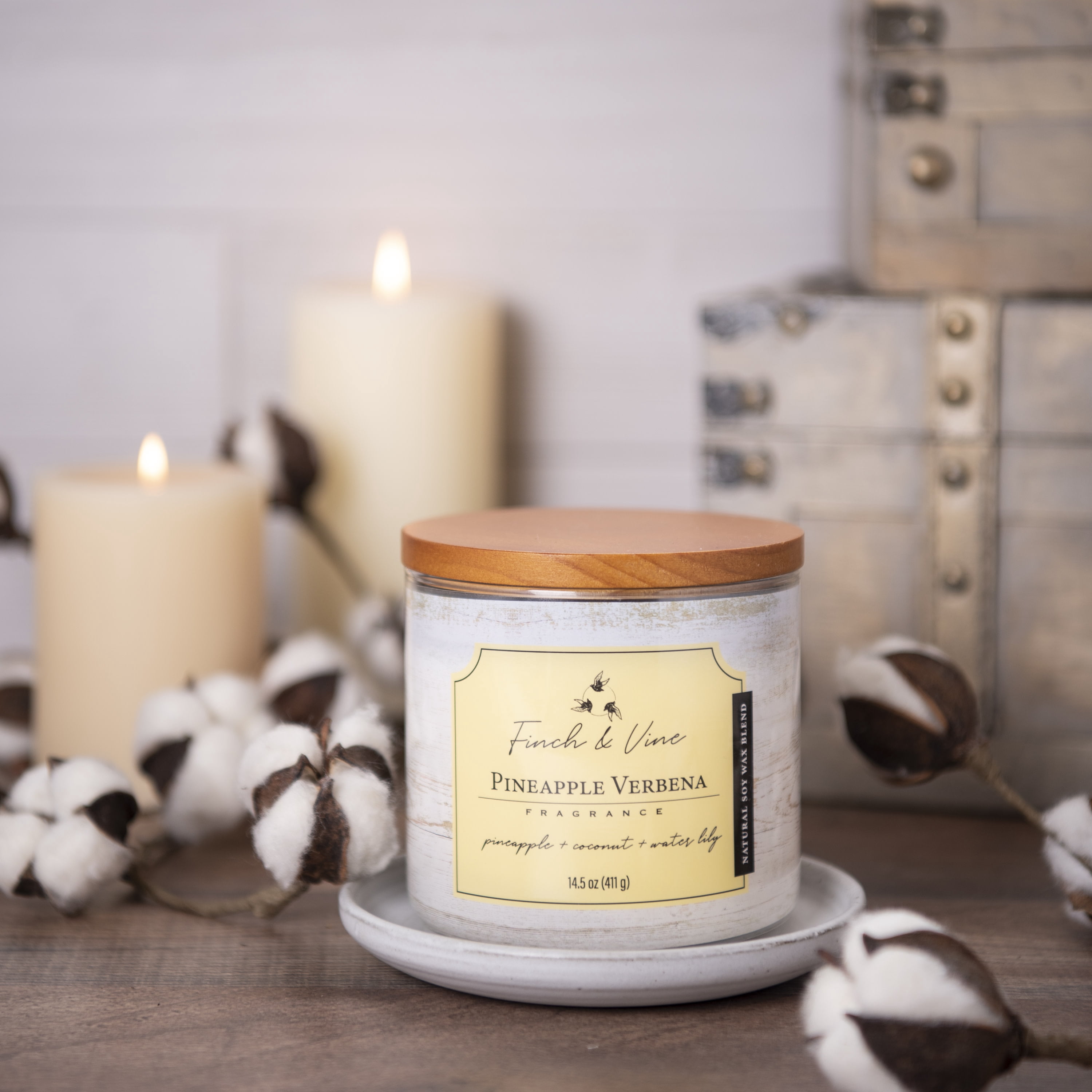 Carolina Candle Pineapple Verbena 14.5Oz, 3 Wick Candle, White