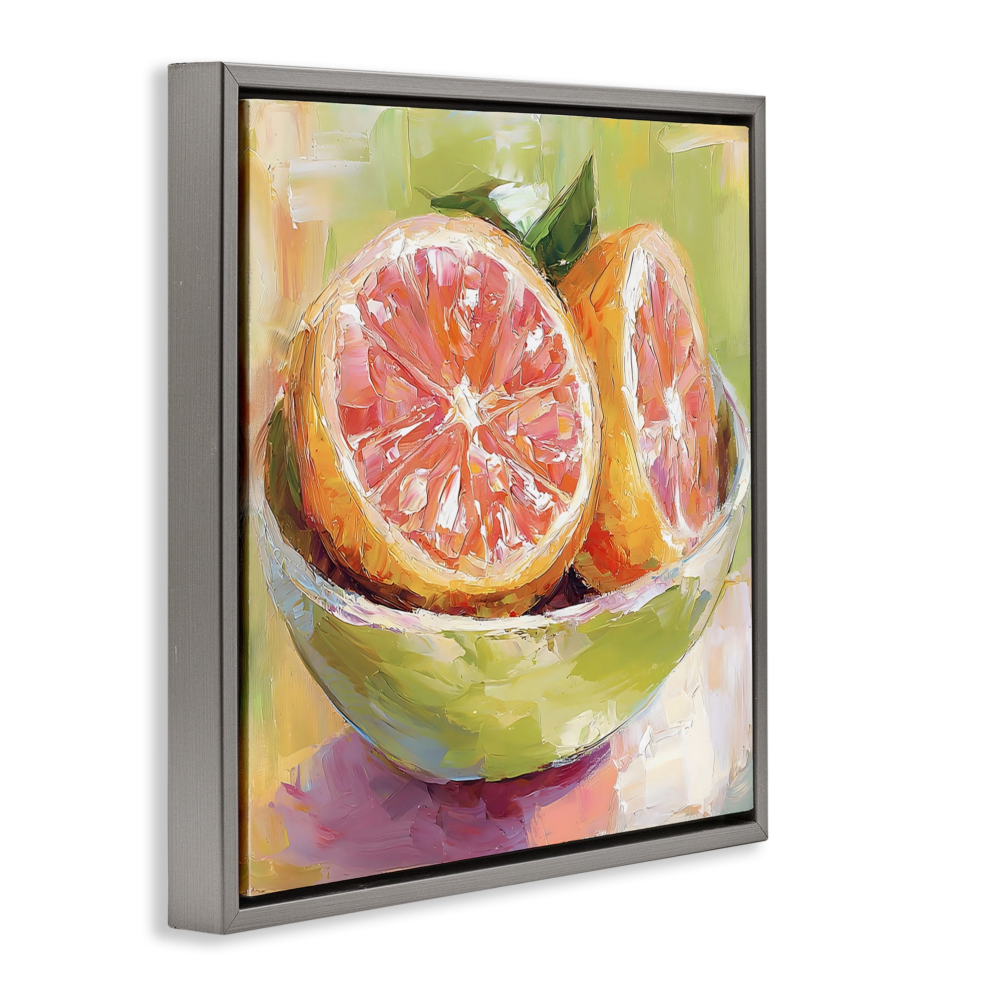 Stupell Industries Sliced Grapefruit in Bowl Gray Framed Floater Canvas Wall Art, design by Riley B