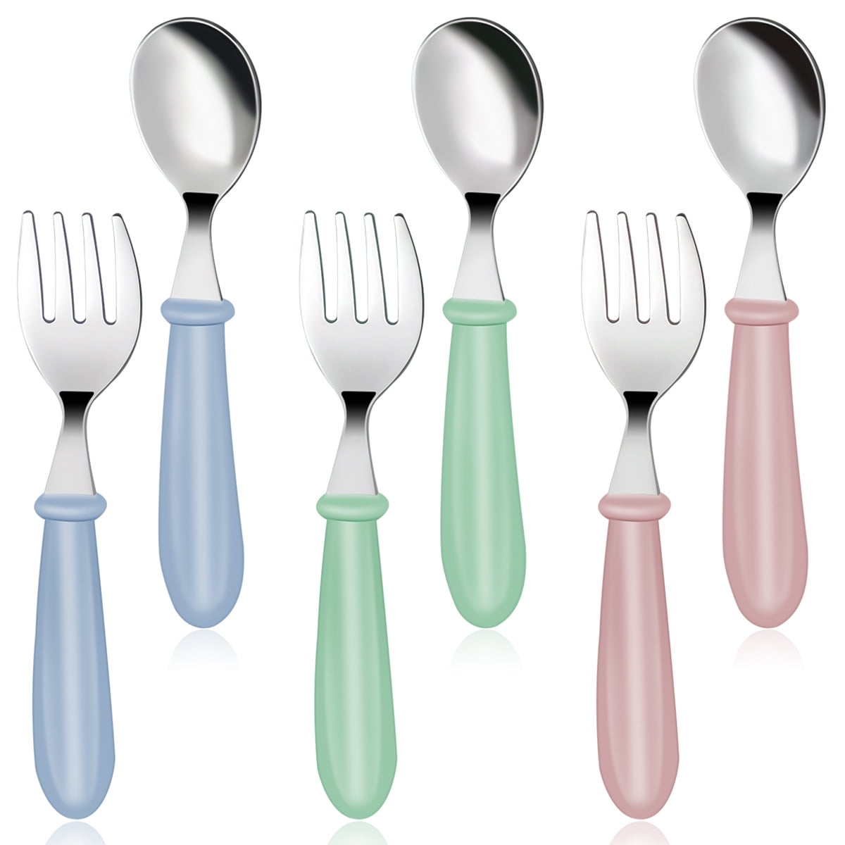 6Pcs Toddler Utensils Kit Stainless Steel Baby Forks and Spoons Dinnerware Set with 3 Cute Forks 3 Children Spoons Baby Gadgets Tableware Set Infant Food Feeding Spoon Fork Cutlery Kit
