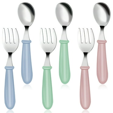 NUAHRHY 6Pcs Toddler Utensils Kit Stainless Steel Baby Forks and Spoons Dinnerware Set with 3 Cute Forks 3 Children Spoons Baby Gadgets Tableware Set Infant Food Feeding Spoon Fork Cutlery Kit