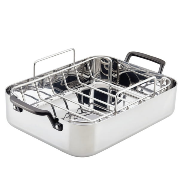 Sartén para asar KitchenAid de 5 capas con rejilla extraíble, 38 x 29 cm