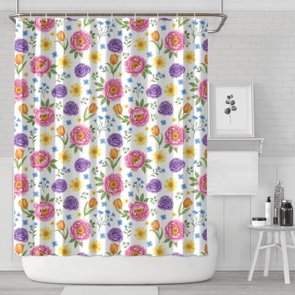 Pioneer Flower Floral Print Pattern Shower Curtain 84"x72", Bathroom Decorative Shower Curtain Set with 12 Hooks, Waterproof Washable