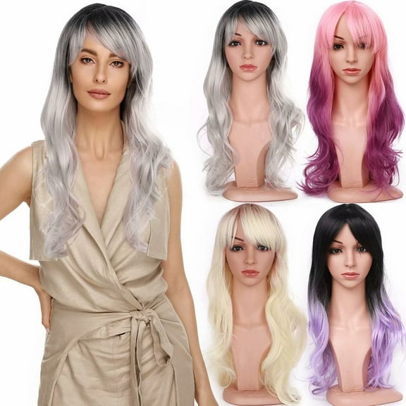 SEGO Fashion Ombre Long Curly Wave Hair Wigs Heat Resistant Straight Synthetic Hair Wigs For Women